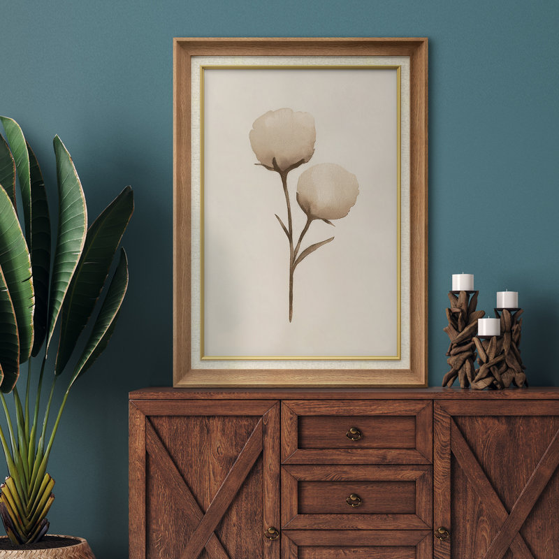Œuvre encadrée de qualité supérieure - imprimé floral rétro pour décoration de salon - 26 po x 36 po, Naturel