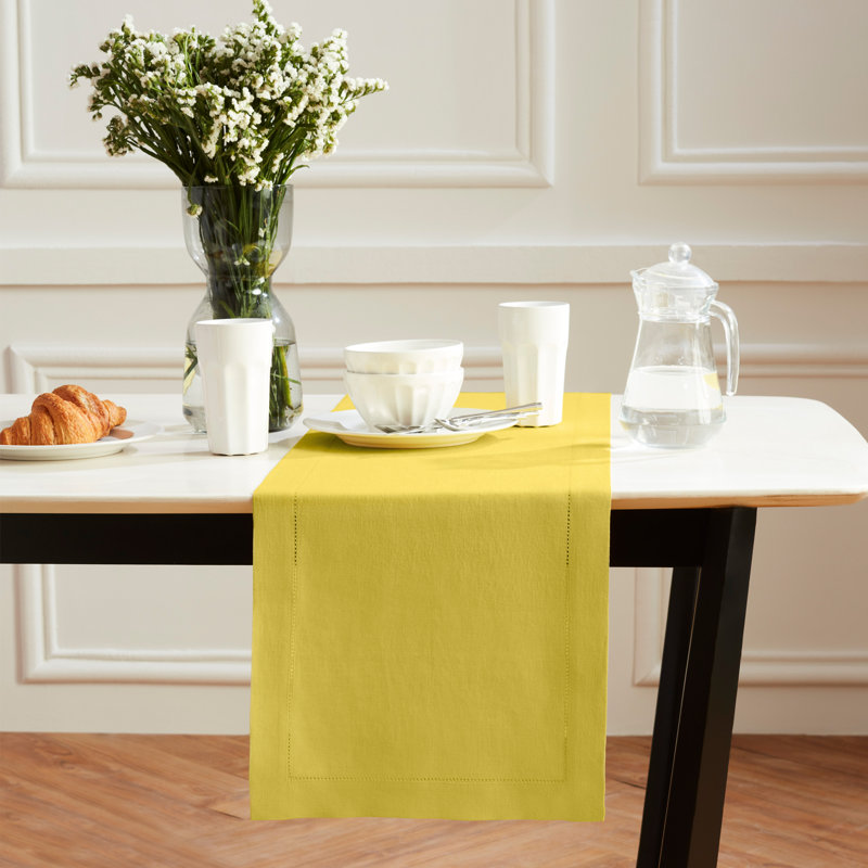 Sonoma Hemstitch - 100% Pure Linen Table Runner, Yellow, 90" x 14"