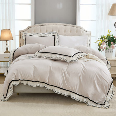 Grey Ruffle Comforter Set King Size,Pompoms Shabby Chic Cute Boho Bedding Sets,Fluffy Coquette Cute Comforter Sets for All Season,Vintage Bedding Lightweight Set for Room Decor