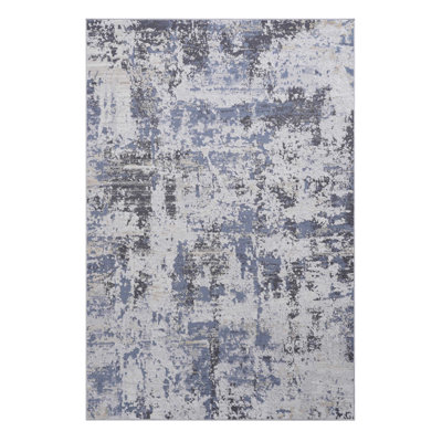 Tapis 5 x 7 gris / denim / abstrait non délesté chambre à coucher salle à manger bureau à domicile élégant et résistant aux taches