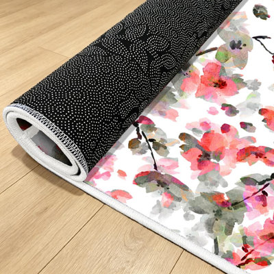 Pink Watercolor Spring Cherry Blossom Flower Water Color Seamless Abstract Machine Washable Indoor Area Rug