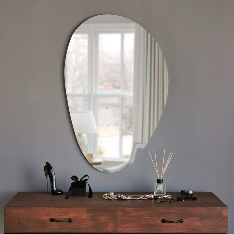 Elegant Abstract Wall Mirror, 29.9 x 19.7 x 0.9 inches | 100% MDF Construction, White Finish | Easy Wall-Mount Design, Perfect for Modern Home Decor, Living Room & Entryway Enhancements