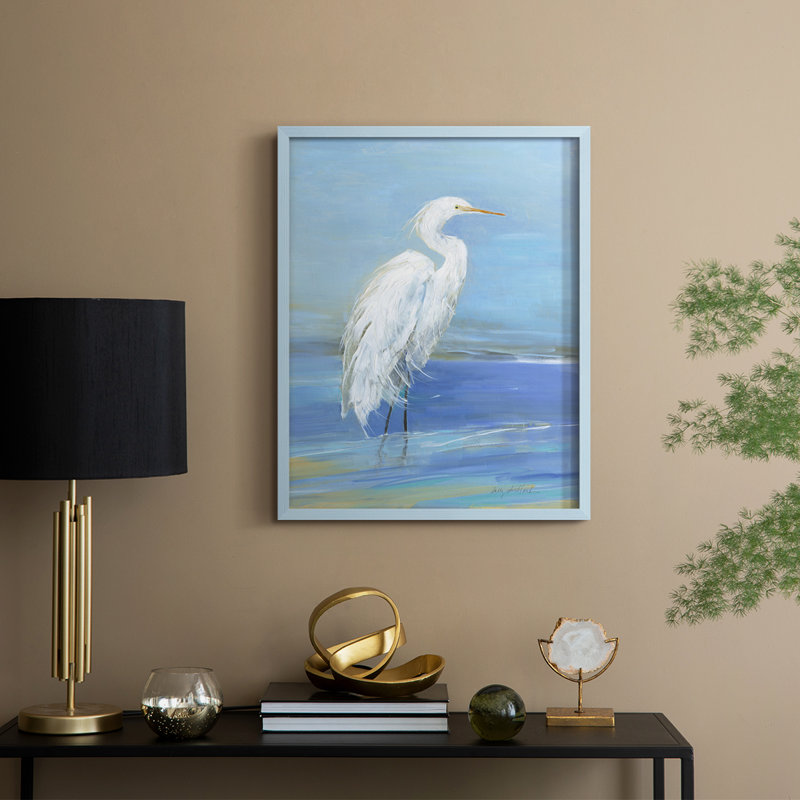 «Wading Egret I», reproduction encadrée - bois massif, H 30 po x l 24 po, Bleu