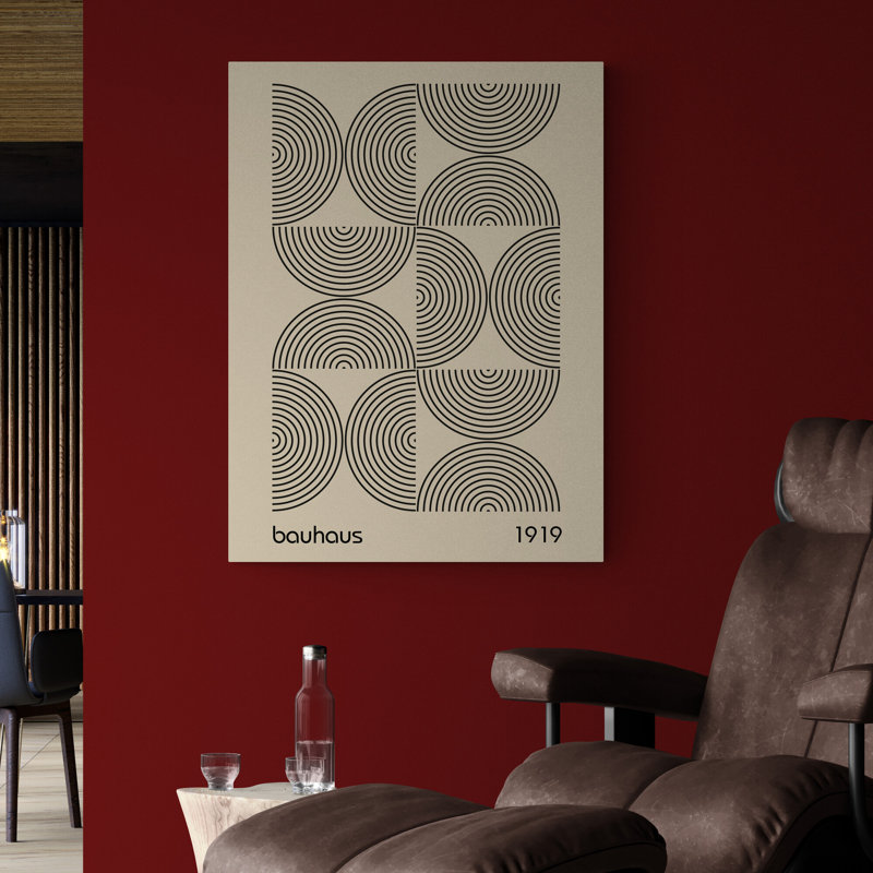 Bauhaus - Half Circles Lines Wall Art 1 Piece Wrapped Canvas and Closed Corner Frame Wall Art, 117cm H x 81cm W x 4cm D