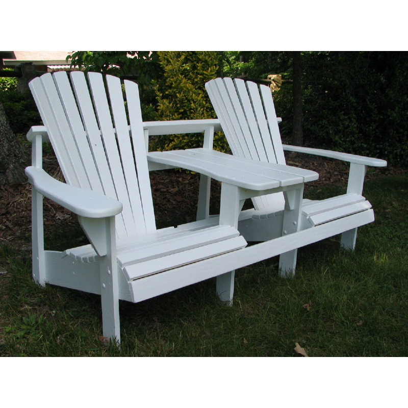 Adirondack Double Seater - Pressure Treated and cured Solid Wood with Built-In Table & 1-5/8" Umbrella Hole, Atlantic Blue