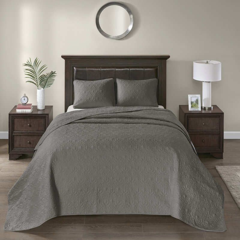 Couvre-lit réversible gris foncé pour grand lit - Il présente un matelassage élégant et du coton prélavé remplissant l'ambiance d'une charmante chambre à coucher, comprend 2 taies décoratives dans des vitrines