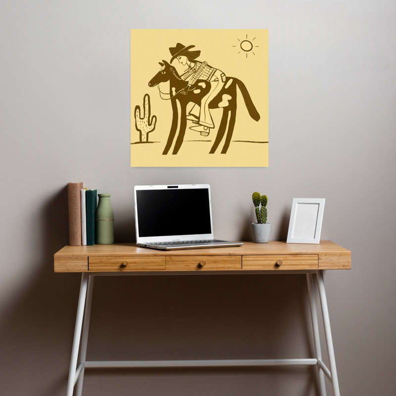 Cowgirl Western Riding Horse by Sharyn Bursic - Wrapped Canvas Print, 45.72 cm H x 45.72 cm W, Yellow/Brown