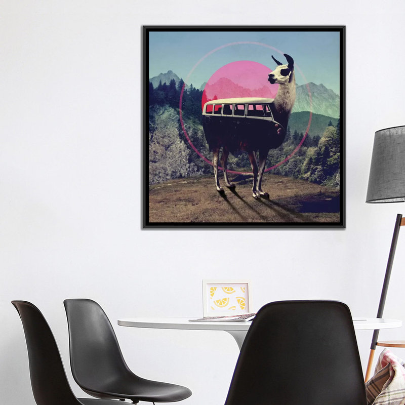 «Llama», impression sur toile tendue, H 18 po x l 18 po x P 1,5 po, Toile avec cadre flottant noir, Pas de tapis