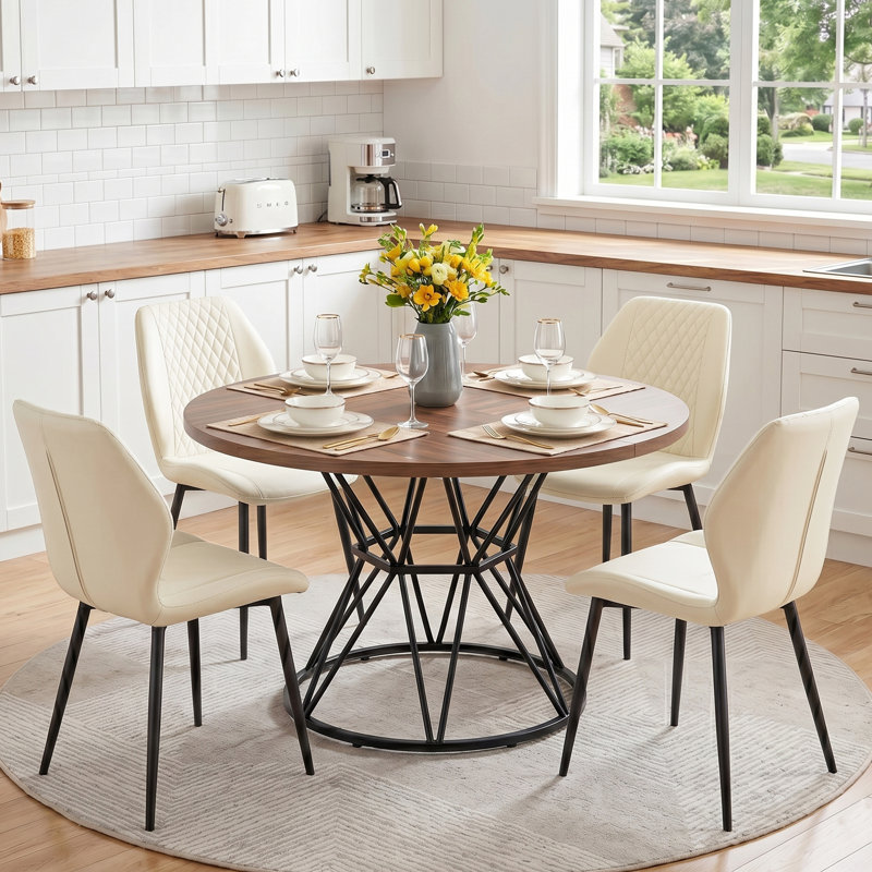 Ensemble de table de salle à manger 5 pièces Donato, Brown, Ivory Faux Leather