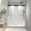Porte de douche noire coulissante noire sans cadre 50 x 55 po x H 76 po avec fonction de fermeture douce réglable en verre trempé de 8 mm avec nettoyage facile