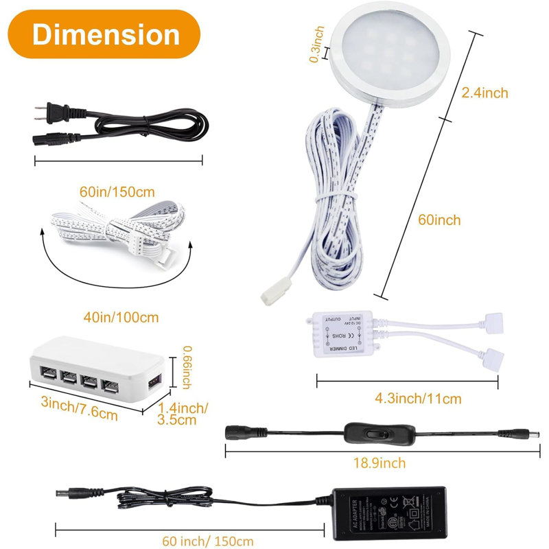 Ensemble de 12 lumières à DEL RVB sous le placard ultra minces pour caisson à intensité variable avec télécommande et adaptateur 12V - parfait pour la cuisine et la maison