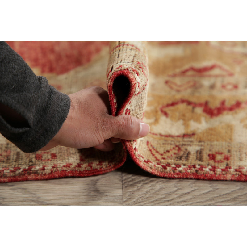 Tapis unique en laine noué à la main Oushak rouge / beige nouvel âge 4 pi 6 po x 6 pi 5 po VanVleet