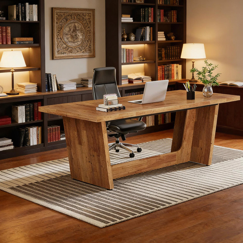 Industrial Conference Table,Executive Desk,Wood Computer Desk, Walnut