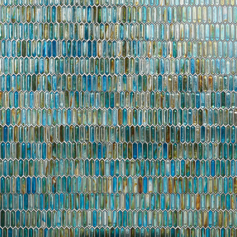 Komorebi 1x3 Picket Polished Glass Mosaic Tile, Tropical Lagoon
