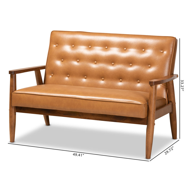 Sorrento Walnut Brown Tufted Faux Leather Loveseat