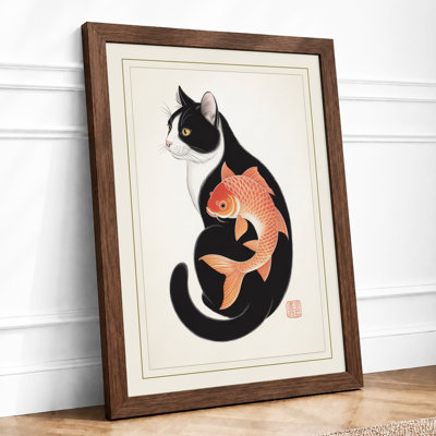Cat and Goldfish Japandi - Framed Print