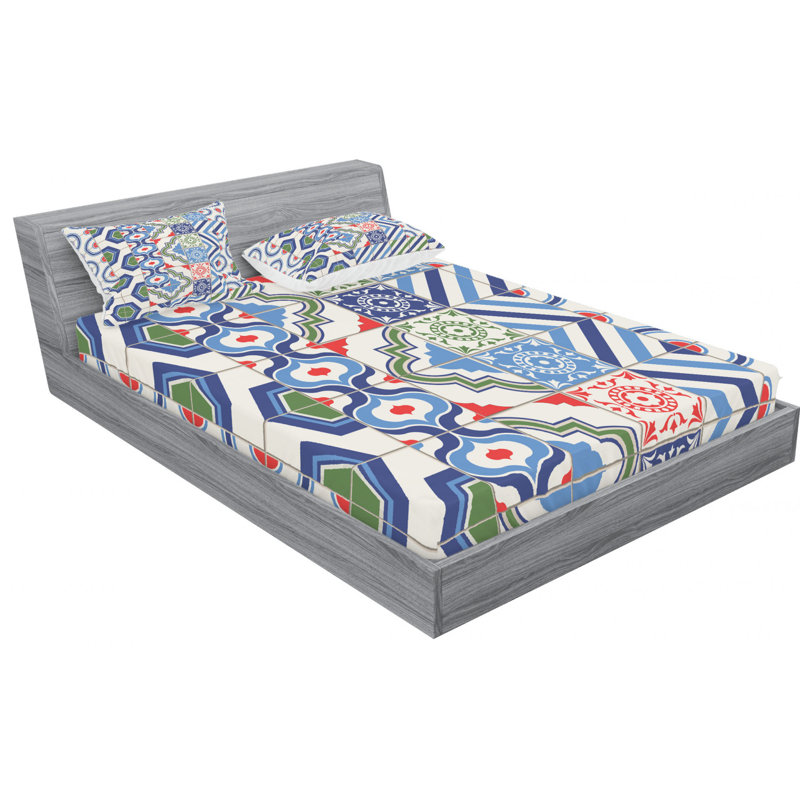 Microfiber Patchwork Sheet Set, Full Sheet Set with Fitted Sheet