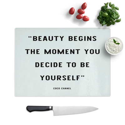 Beauty Begins Typography Chopping Board