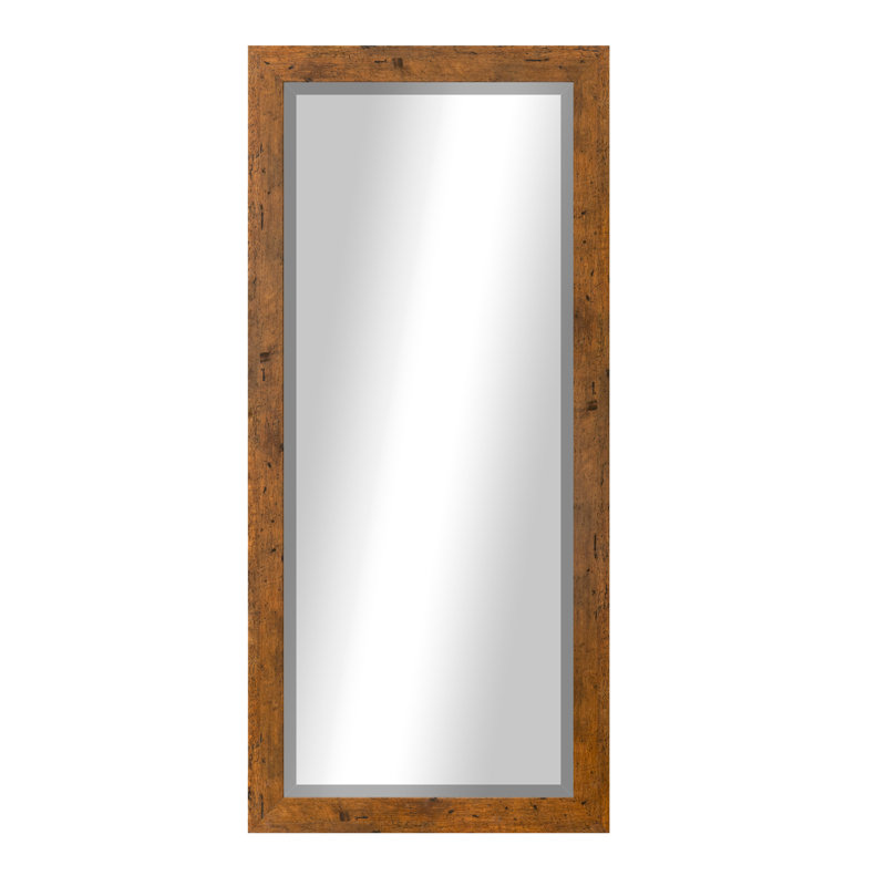 Beveled Full Length Mirror, Light Walnut