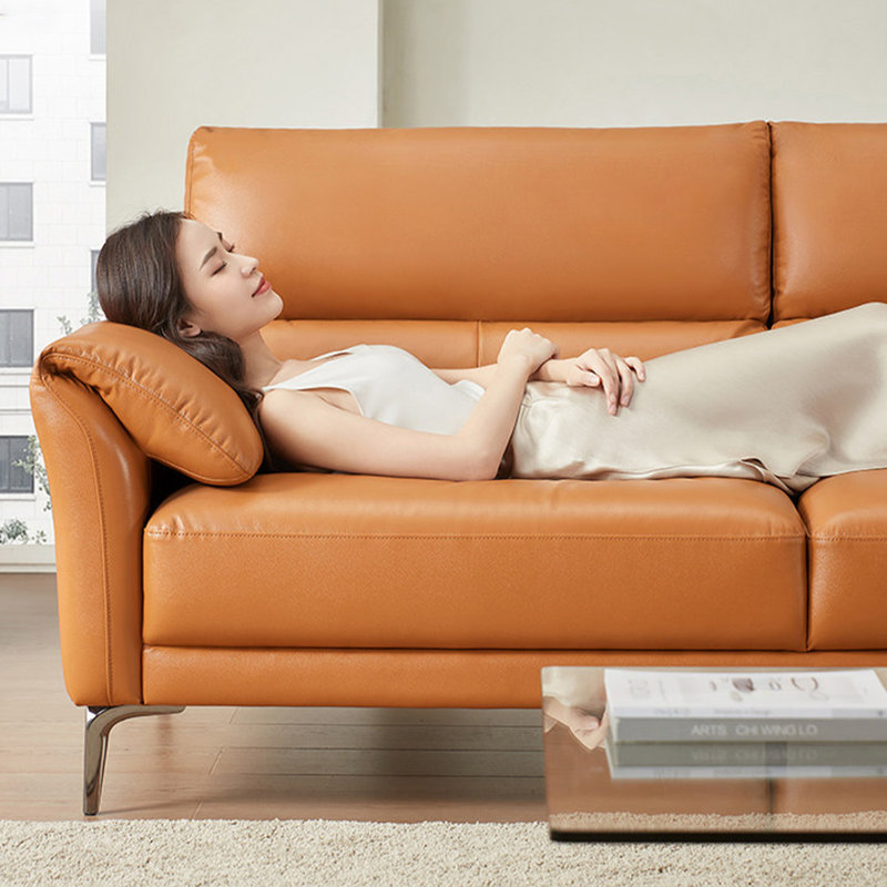 Orange Genuine Leather Modular Sofa cushion Fourseat, H 34,65 po x l 100 po x P 38,98 po