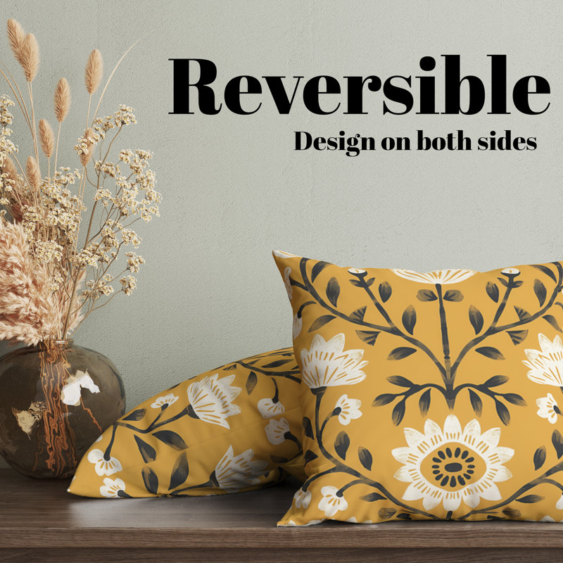 Housse de coussin réversible à motif floral Folk Maximalist, H 18 po x l 18 po