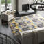 Wool Damask Area Rug in Dark Gray/Yellow