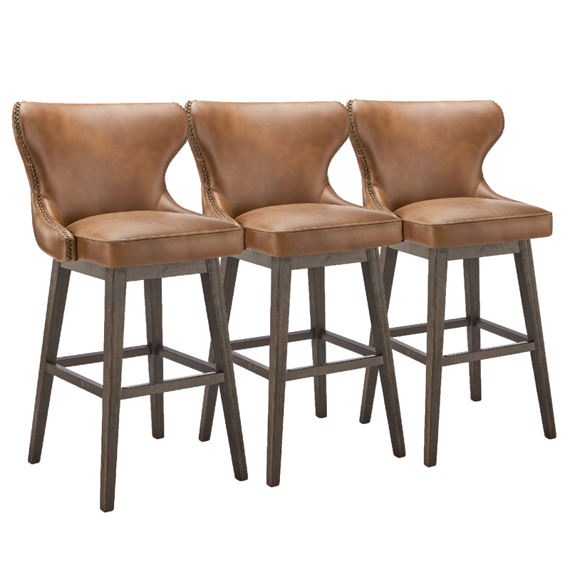 Patenaude Caraline Swivel Counter & Bar Stool ( Set of 3), Wax Sand, Bar Stool ( 30" Seat Height)