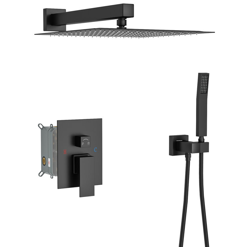 Matte Black Shower With 12 Inch Dual Heads - Wall Mounted System Shower, Square, Can Existing Showerheads