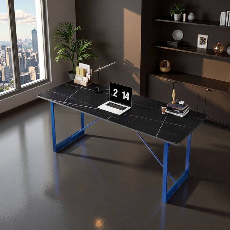 Bureau d'écriture Modern Light, Blanc / noir / bleu, H 29,52 po x l 62,99 po x P 27,55 po