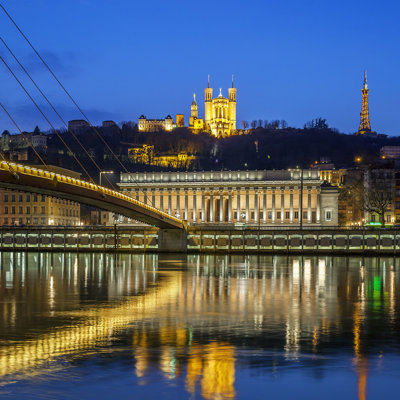 View Of Saone River At Lyon By Night by Vwalakte - Wrapped Canvas Print