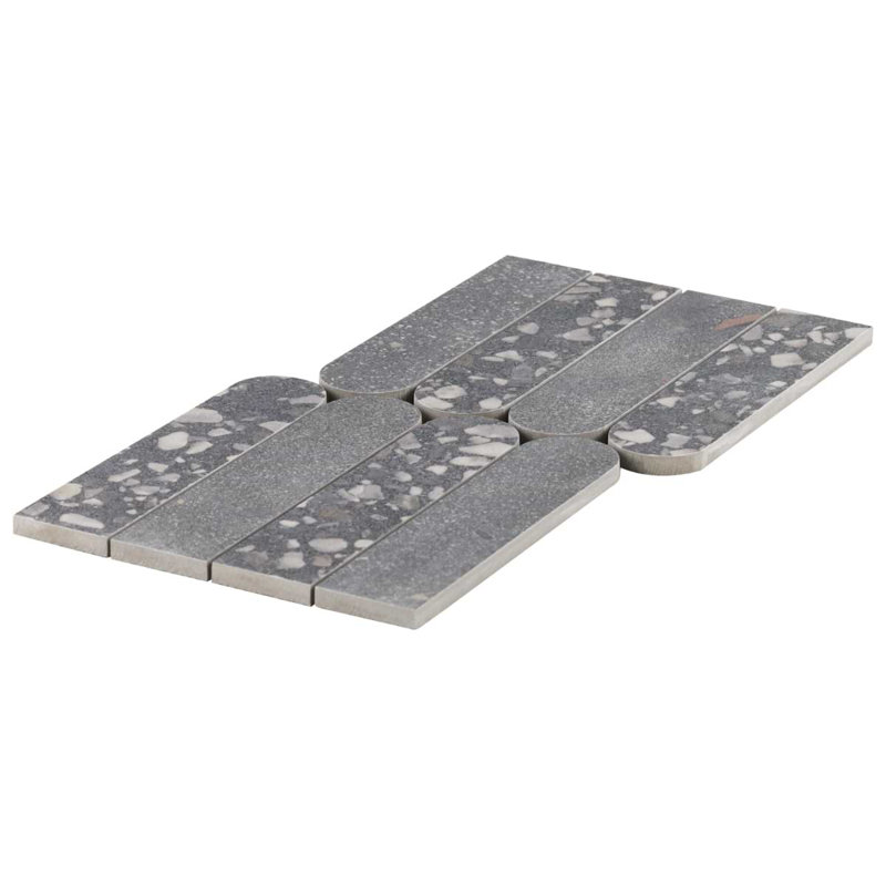 Kobe Fin 2X8 Terrazzo Look Matte Porcelain Mosaic Tile, Charcoal Gray