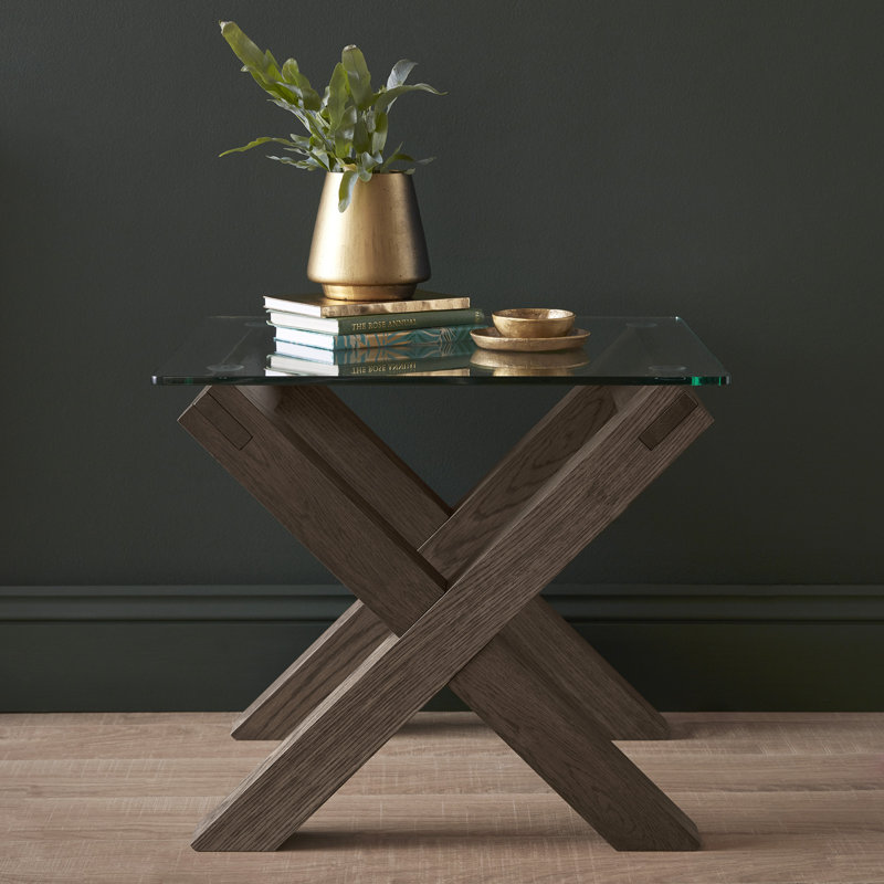 Caserta Glass Top Cross Legs End Table