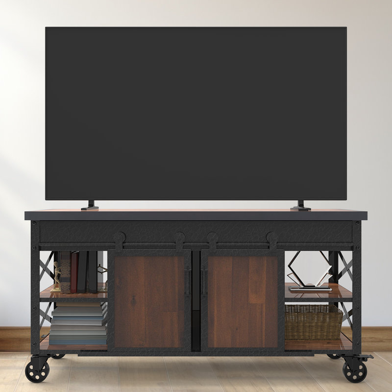 58" Black and Brown Metal and Wood Farmhouse Cabinet