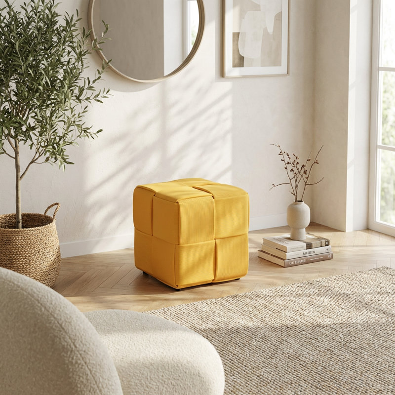 Soft and Comfortable Square Corduroy Woven Design Ottoman Foot Rest Stool