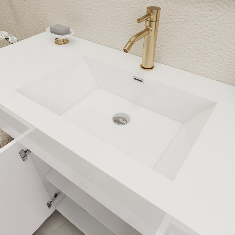 48'' Single Bathroom Vanity with Acrylic Top, Glossy White