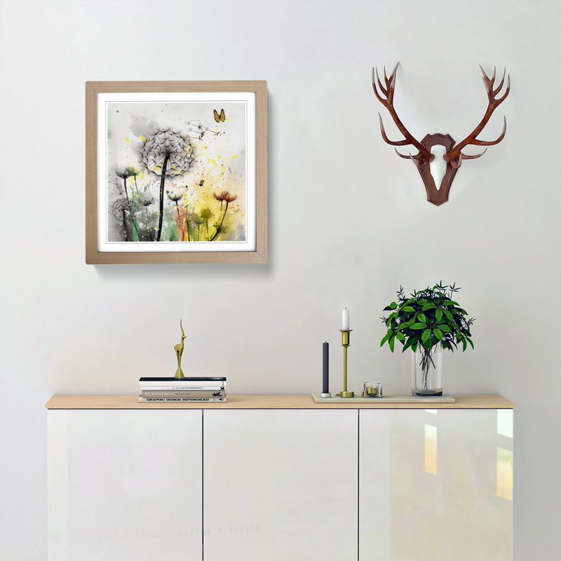 Dandelion Splatter Art - Framed Print, Oak