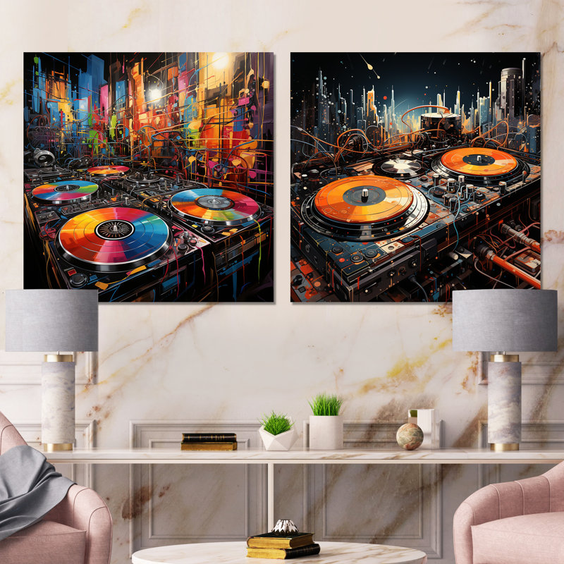 Ensemble de 2 platines vinyle multicolores Melody I, H 16 po x l 32 po