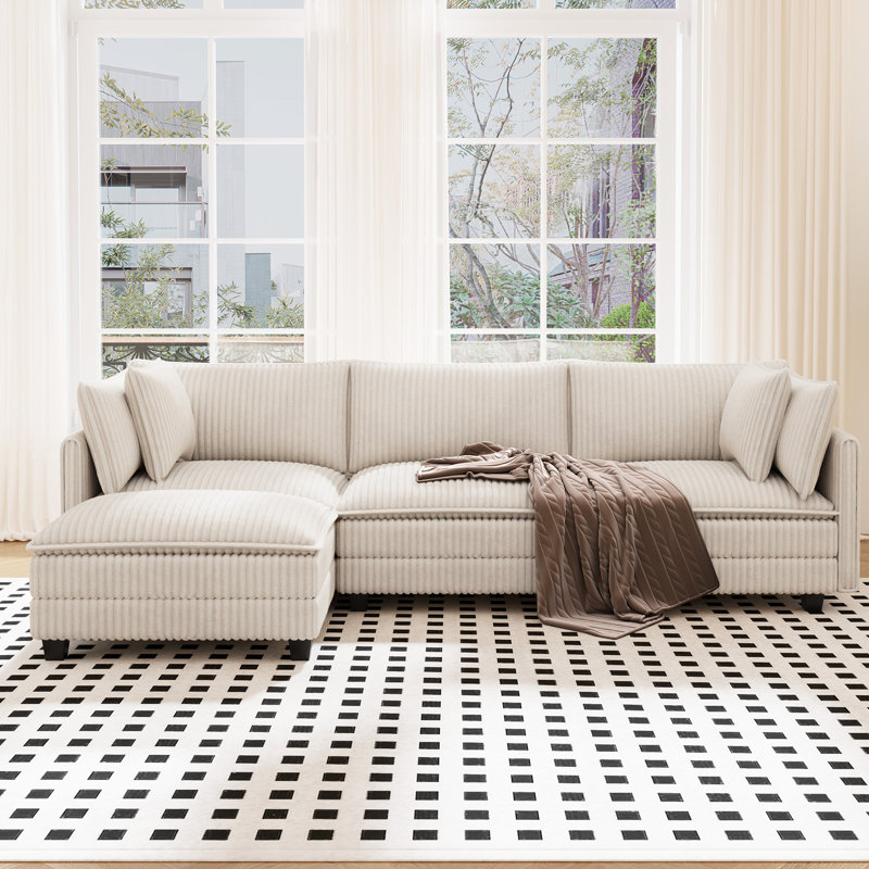 Canapé modulaire en L 109 po avec 1 repose-pieds Cloud, Beige