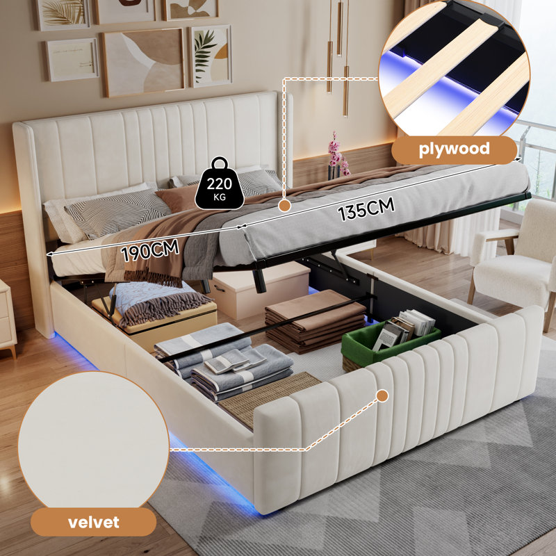 Aaris Upholstered Ottoman Storage Bed, Beige