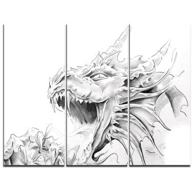 Bless international Fantasy Dragon Tattoo Sketch On Canvas Print