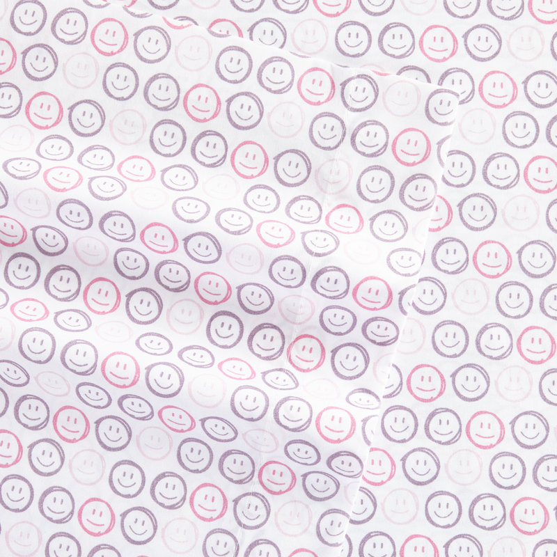 Happy Days 4pc Full Sheet Set, Pink/Smiley, Full Sheet Set with 2 Pillowcases