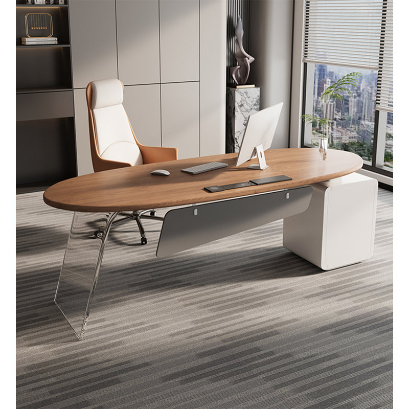 Bureau moderne avec pieds en acrylique et trois tiroirs, H 29,5 po x l 78,7 po x P 27,6 po