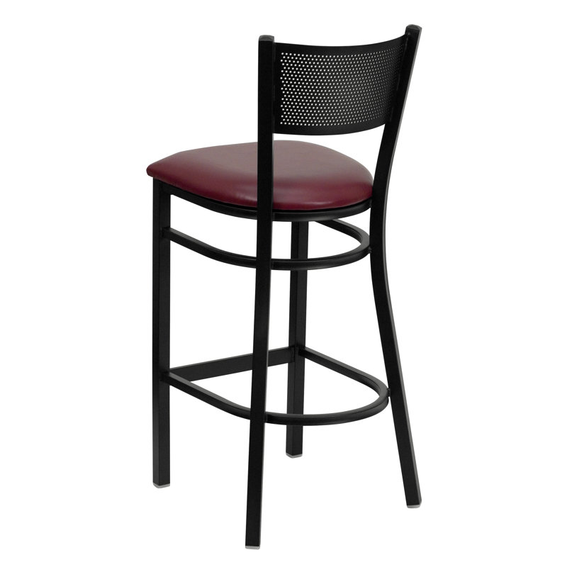 Stramoine Commercial Grade Grid Back Metal Restaurant Barstool with Vinyl Seat, Burgundy