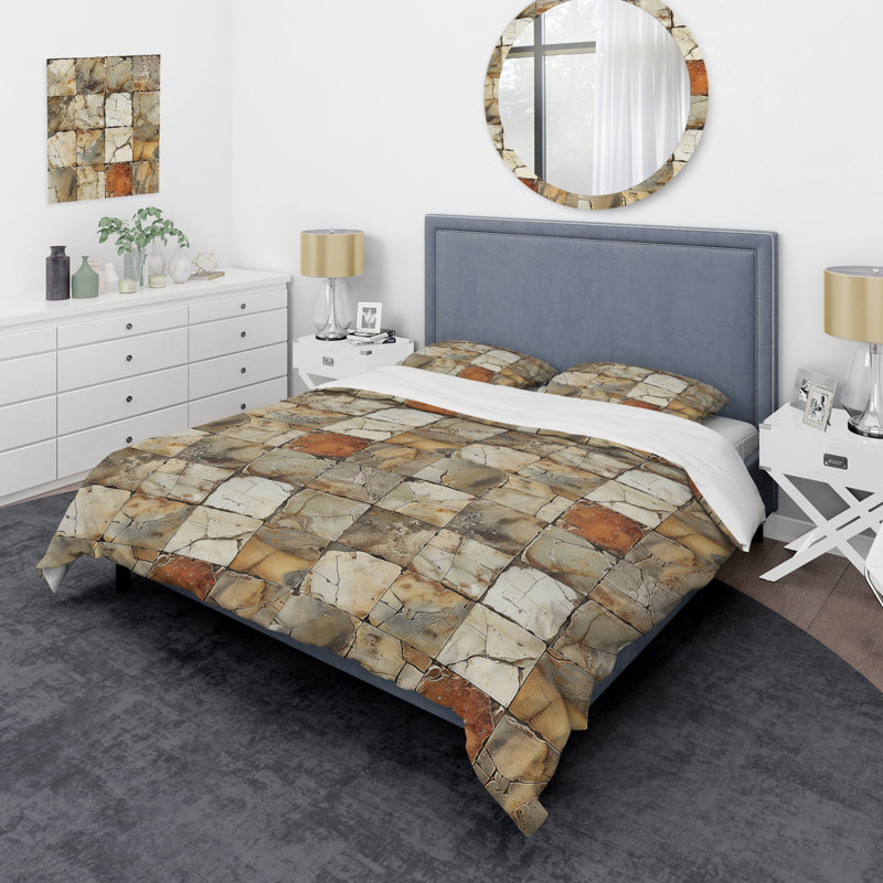 Ensemble de housse de couette Beige Brown Tiles - Tiles, Housse de couette très grand et 2 très grandes t