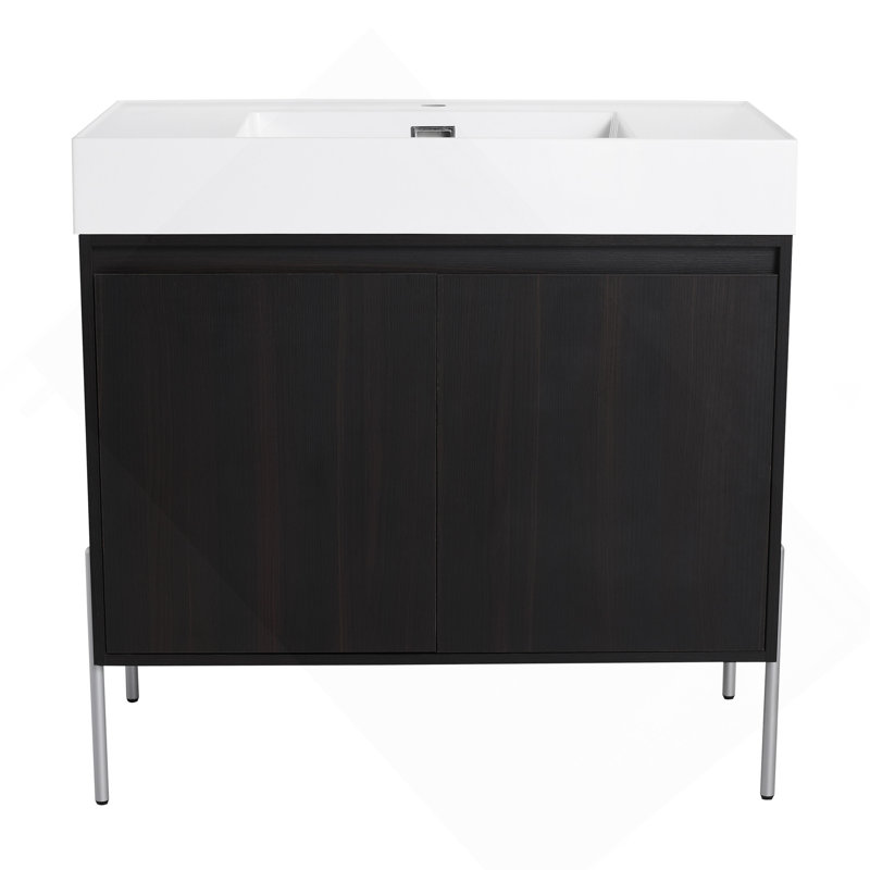Meuble-lavabo sur pied 36 po avec lavabo en résine, armoire de rangement avec portes à fermeture douce, 36"