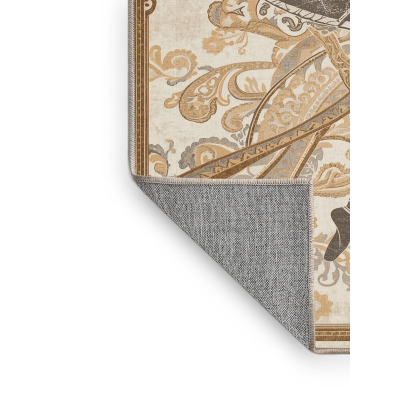 Tapis oriental classique beige lavable à la machine Osnas Ballet Dancer - Reliure beige, 7 x 9