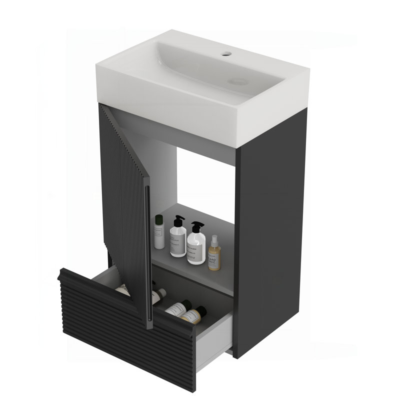 Meuble-lavabo rayé 20 po avec lavabo en céramique, Noir