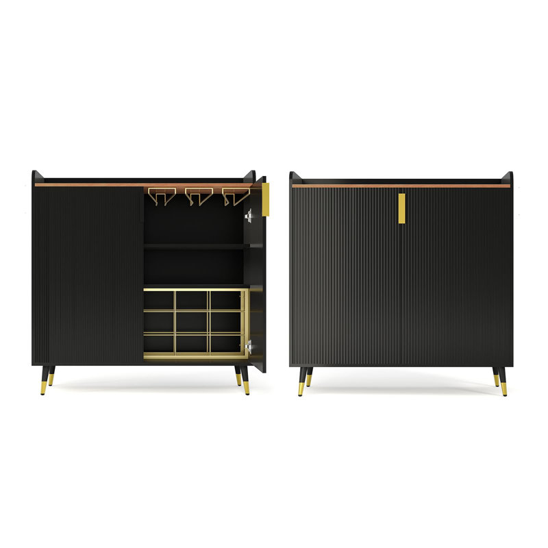 Modern Small Sideboard Buffet Cabinet with Fluted Doors for Home Dining Room, Black