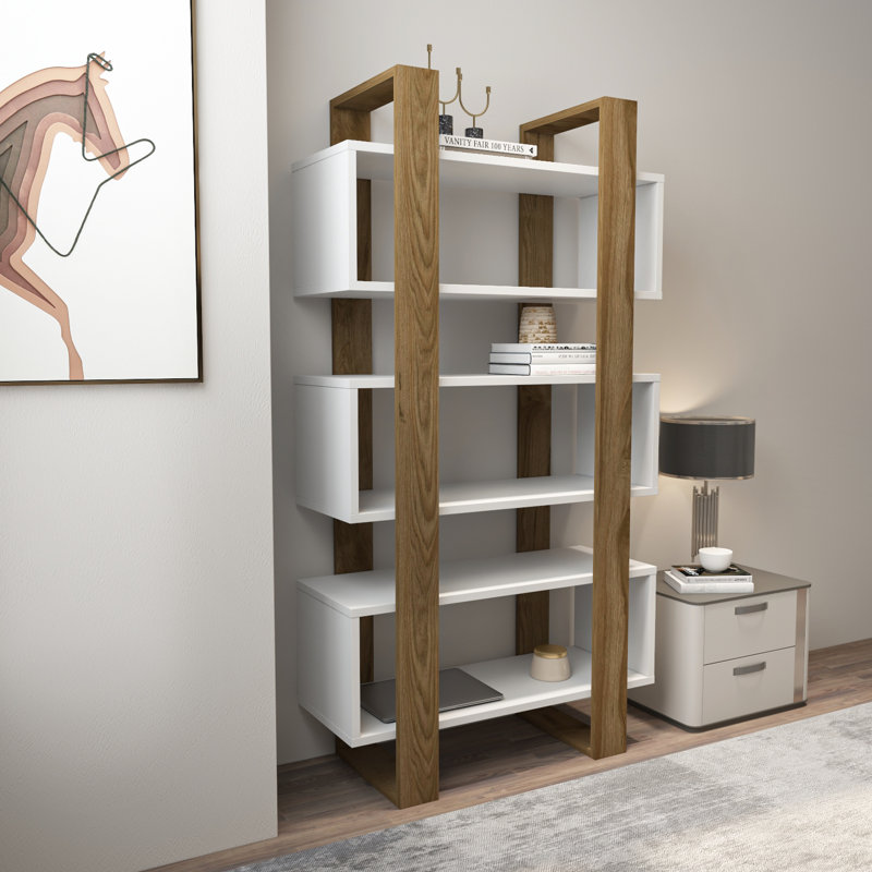 Suaad 150cm H x 80cm W Bookcase, White/Walnut
