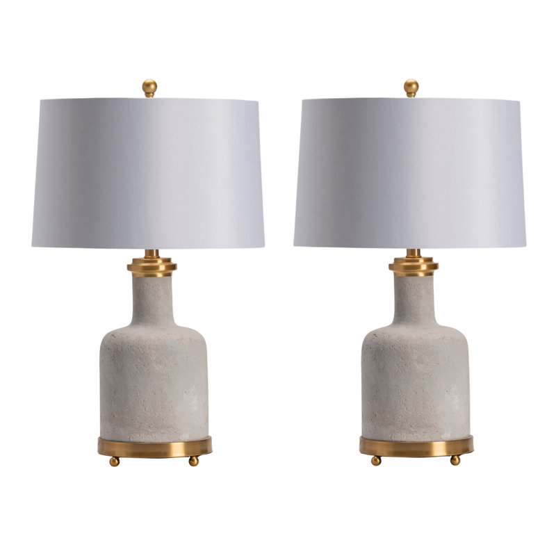 Lampe de table 27 "en ciment avec abat-jour blanc